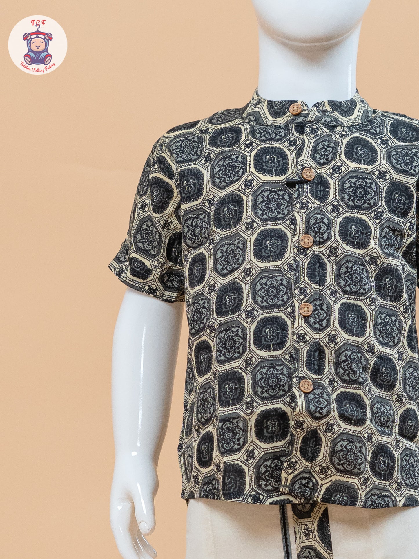 Grey & Cream - Boys Welcro Dhotis & Shirts