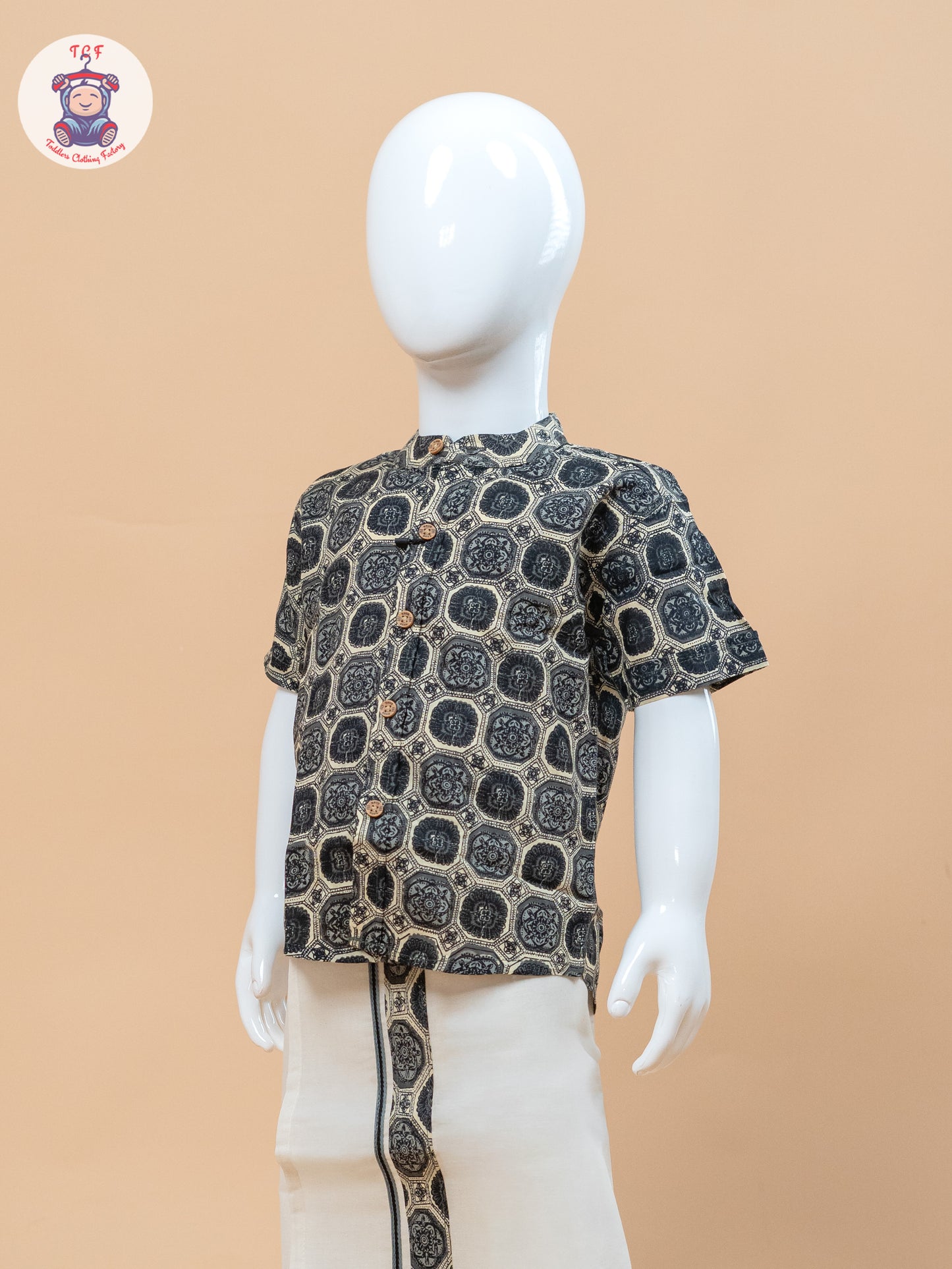 Grey & Cream - Boys Welcro Dhotis & Shirts