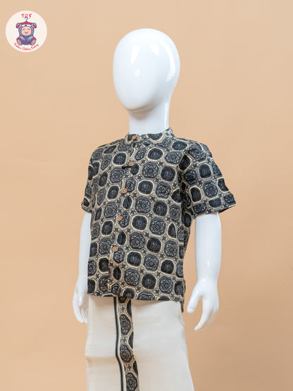 Grey & Cream - Boys Welcro Dhotis & Shirts