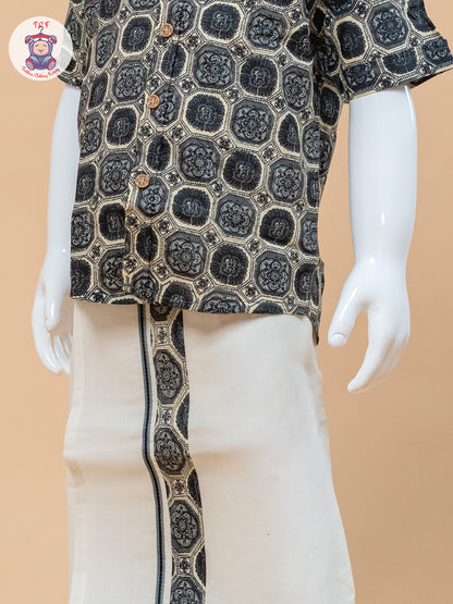 Grey & Cream - Boys Welcro Dhotis & Shirts