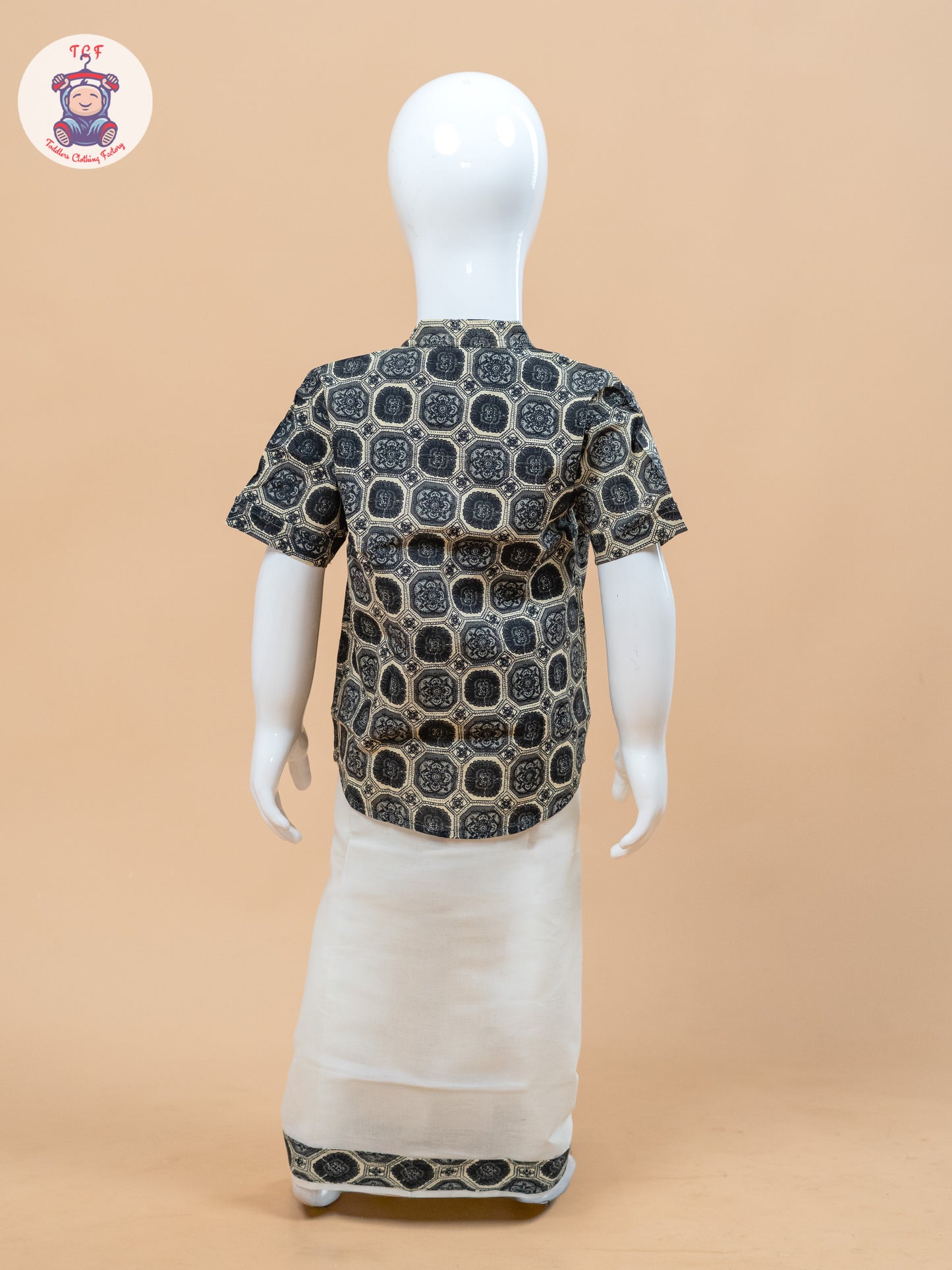 Grey & Cream - Boys Welcro Dhotis & Shirts