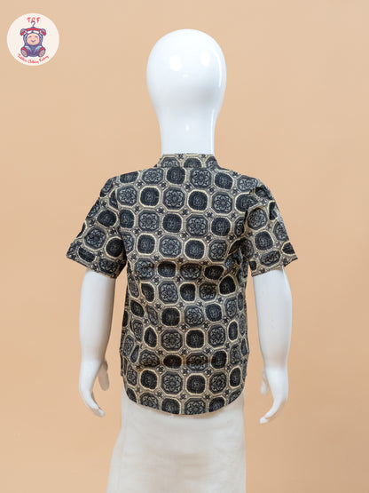 Grey & Cream - Boys Welcro Dhotis & Shirts