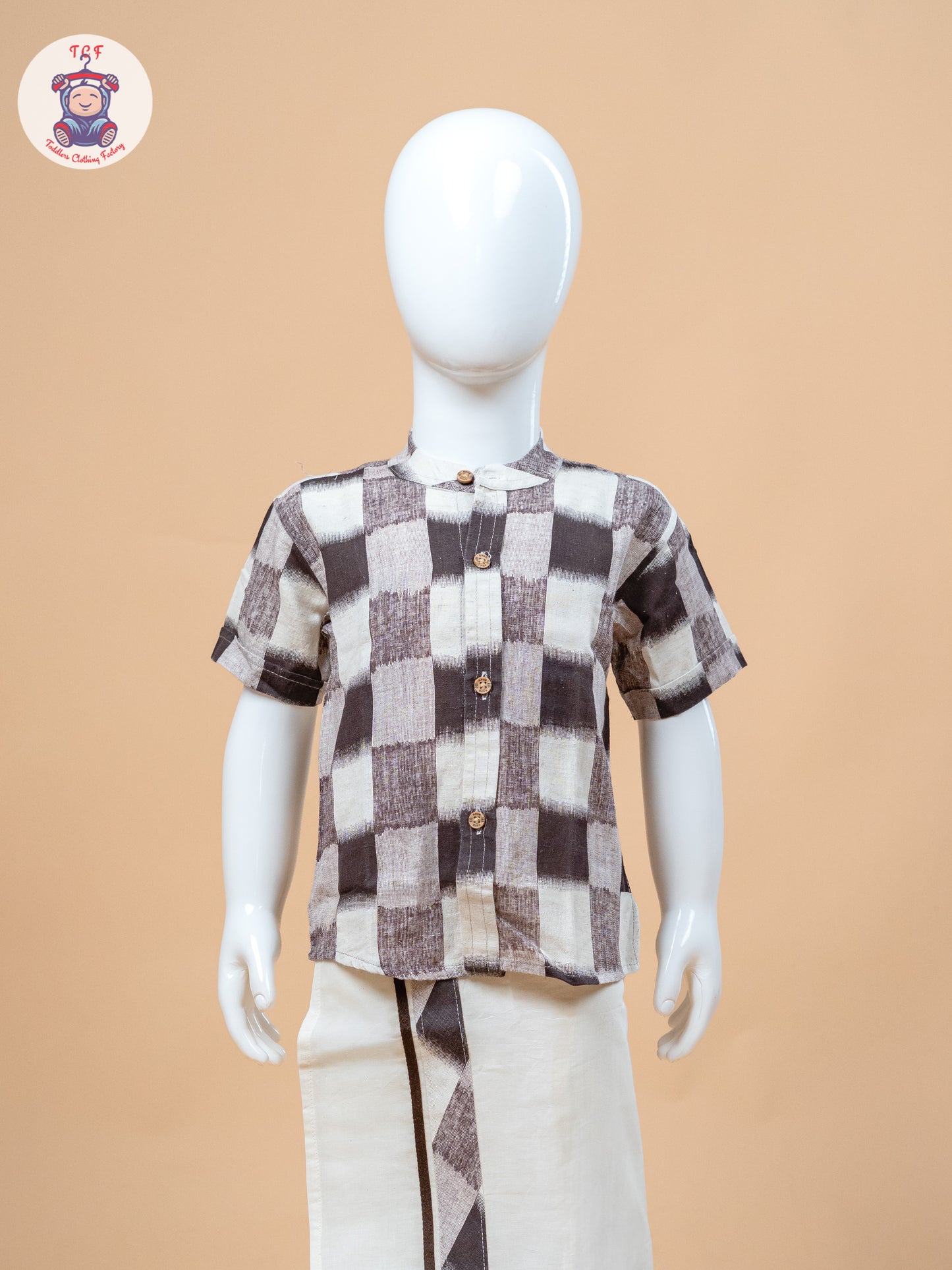 Brown & Cream - Boys Welcro Dhotis & Shirts
