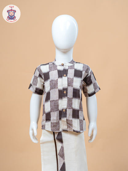 Brown & Cream - Boys Welcro Dhotis & Shirts
