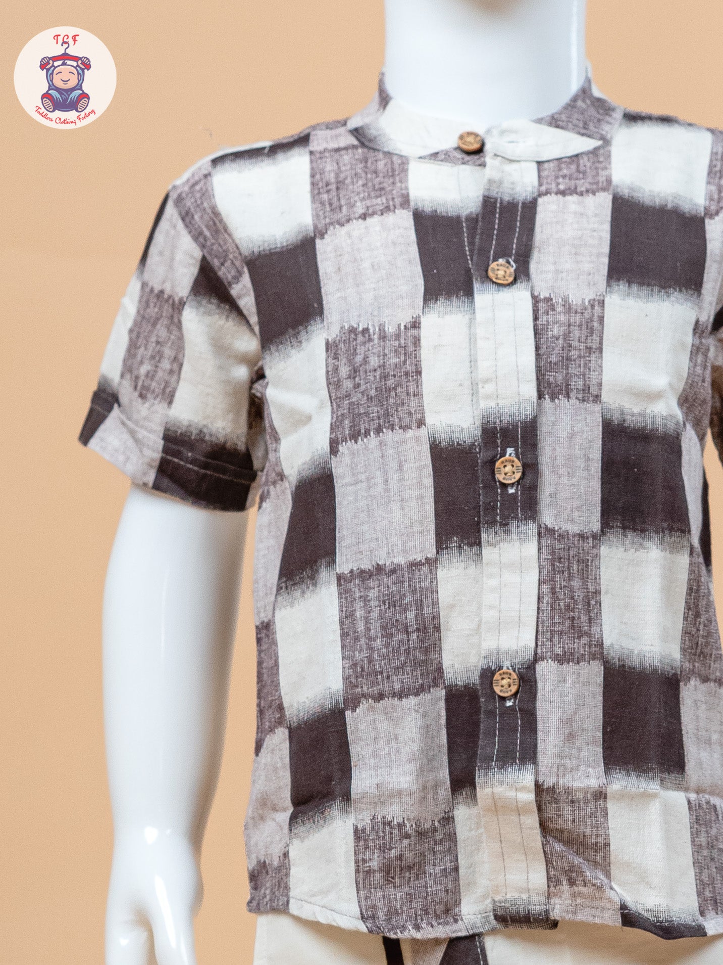 Brown & Cream - Boys Welcro Dhotis & Shirts
