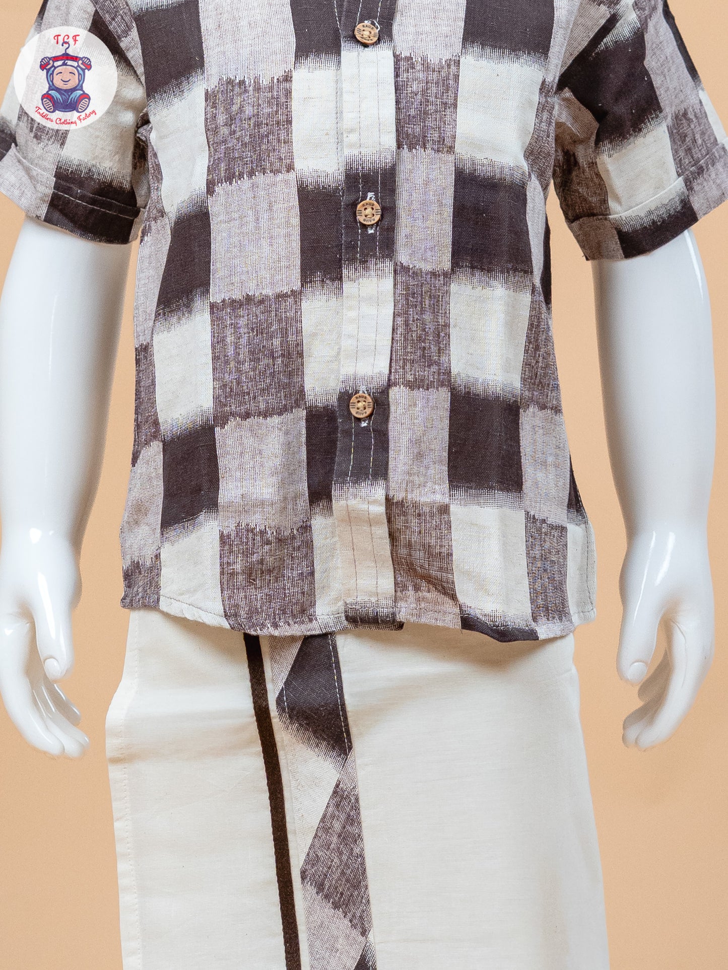 Brown & Cream - Boys Welcro Dhotis & Shirts