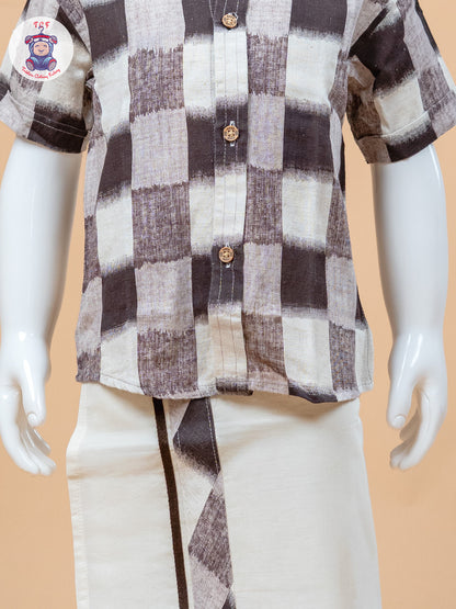 Brown & Cream - Boys Welcro Dhotis & Shirts