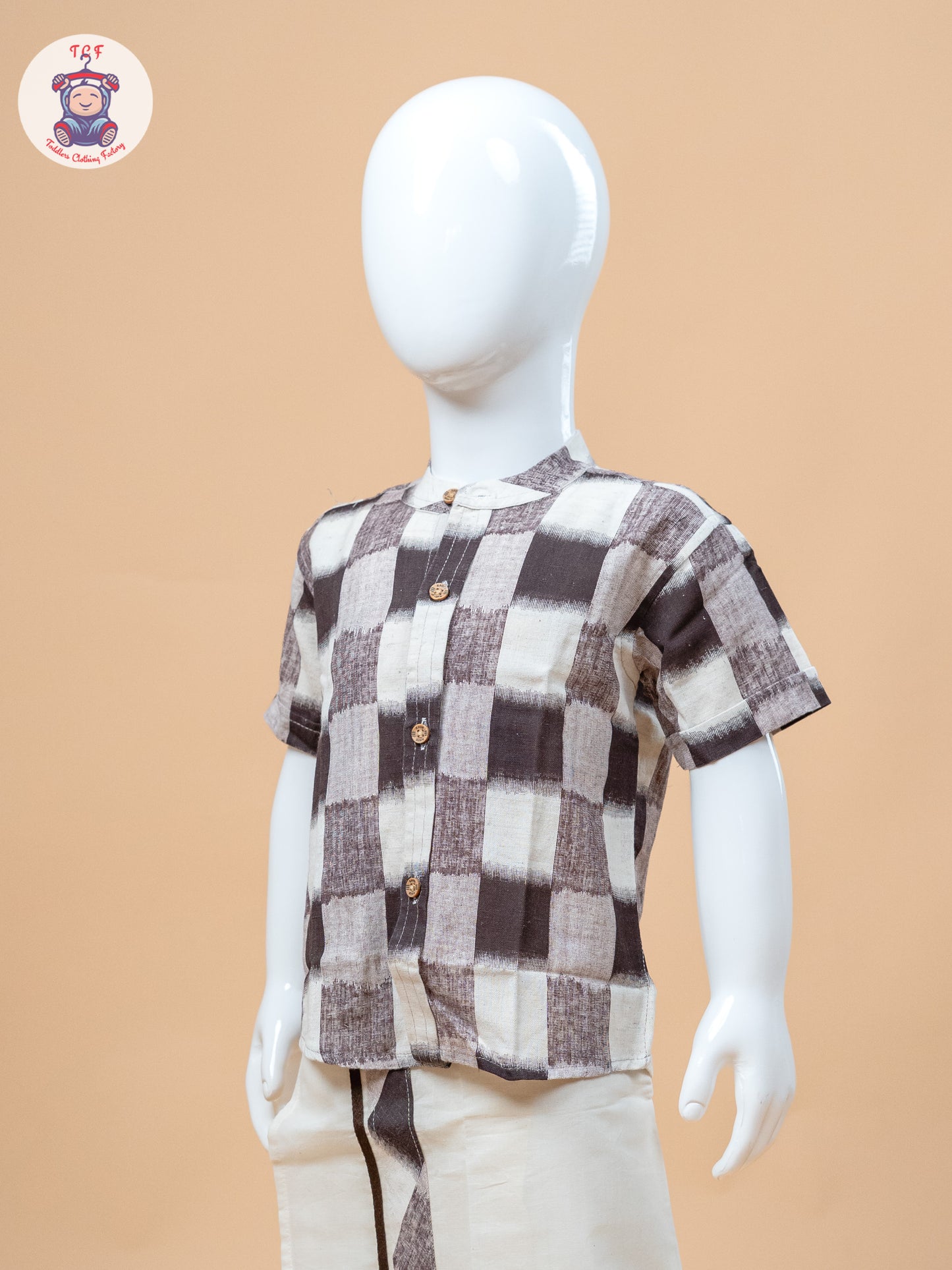 Brown & Cream - Boys Welcro Dhotis & Shirts