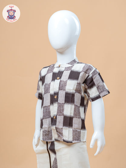 Brown & Cream - Boys Welcro Dhotis & Shirts