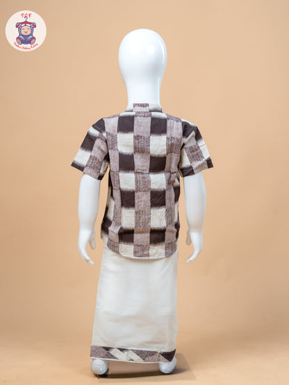 Brown & Cream - Boys Welcro Dhotis & Shirts