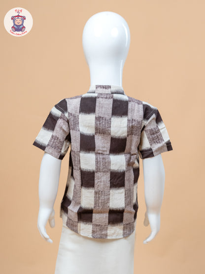 Brown & Cream - Boys Welcro Dhotis & Shirts