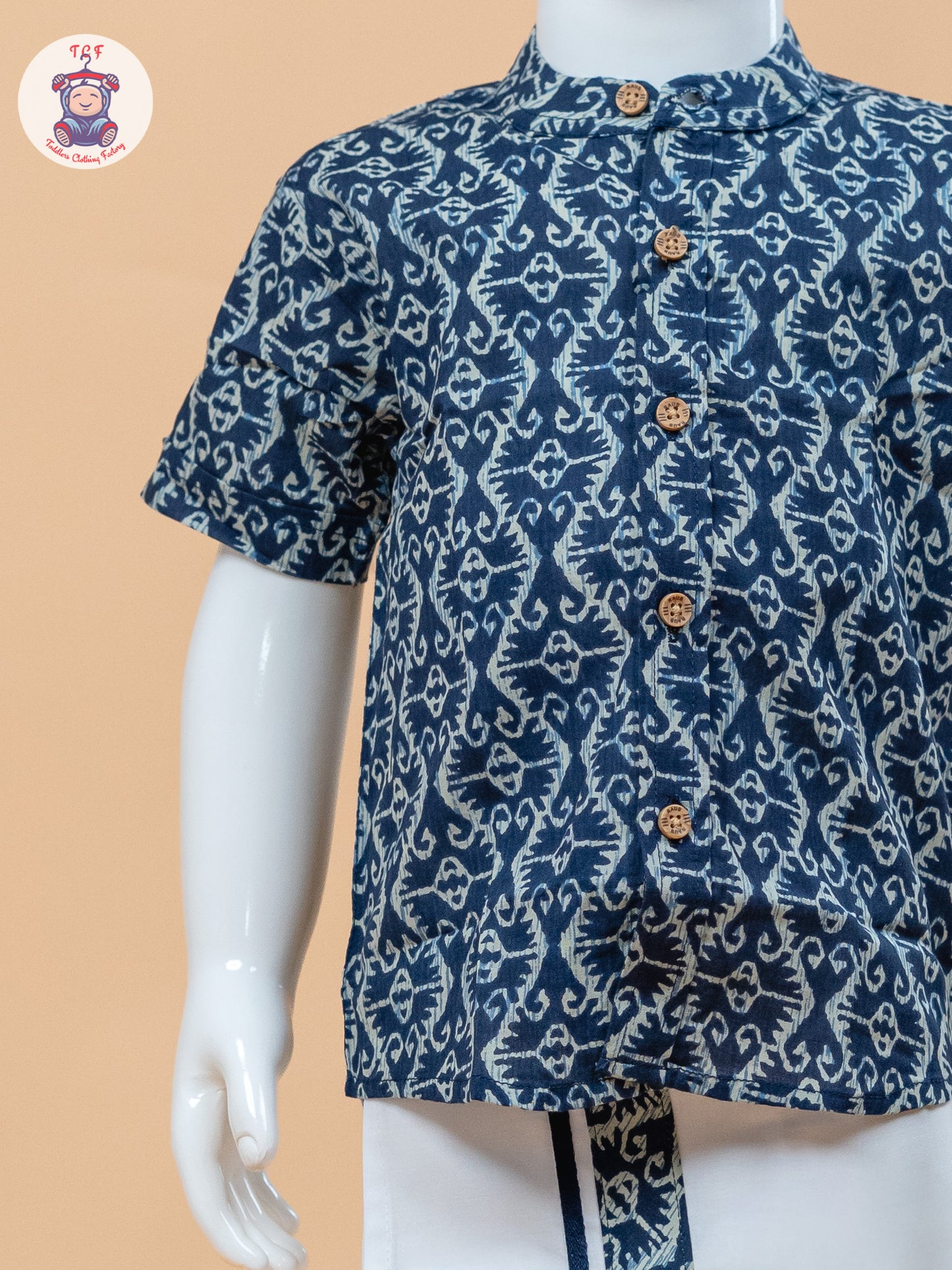 Ink Blue & White - Boys Welcro Dhotis & Shirts