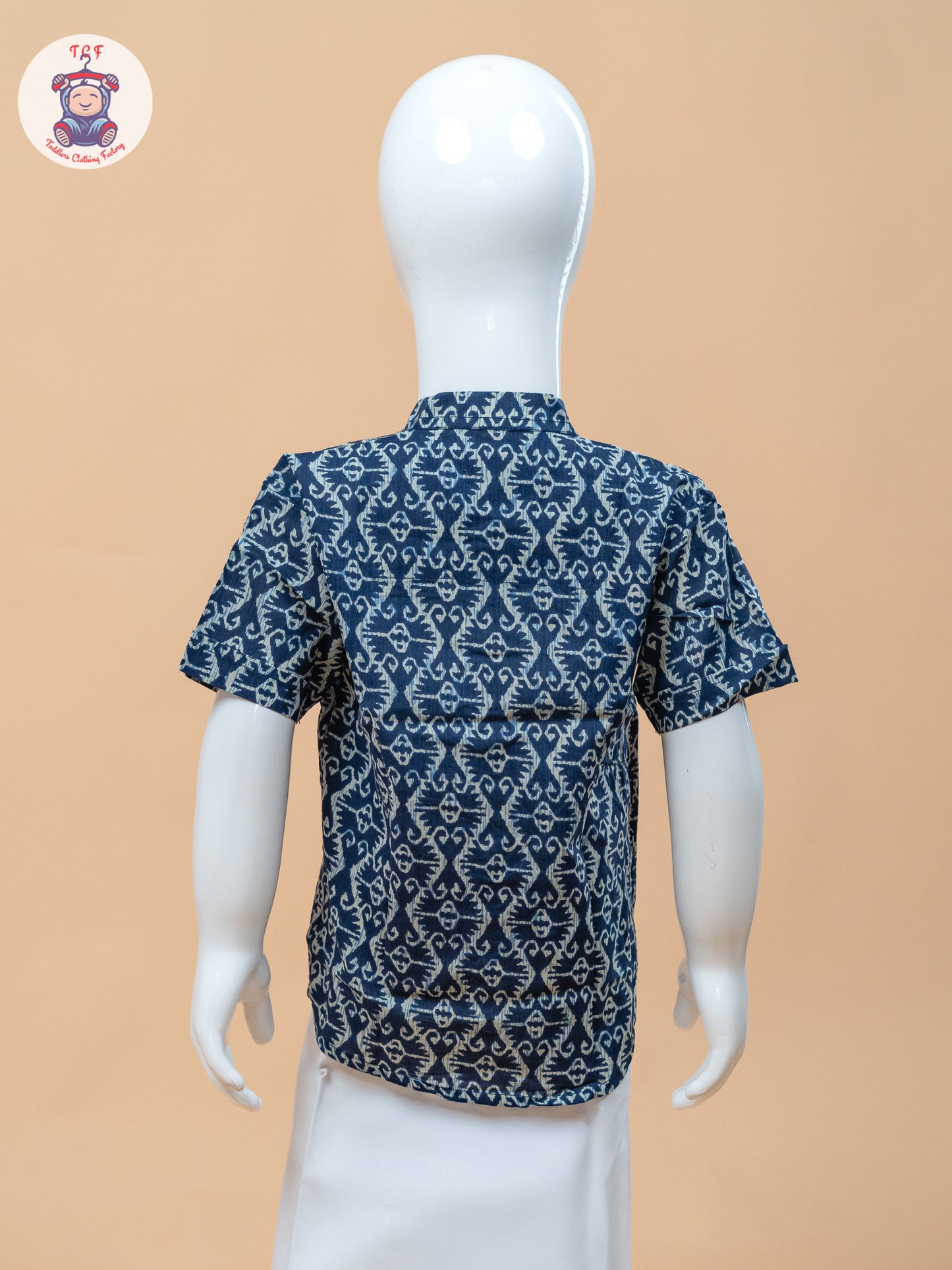 Ink Blue & White - Boys Welcro Dhotis & Shirts