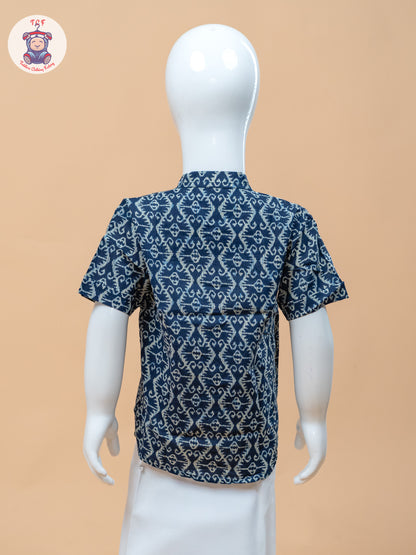 Ink Blue & White - Boys Welcro Dhotis & Shirts