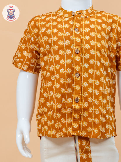 Rust Orange & Cream - Boys Welcro Dhotis & Shirts