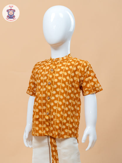 Rust Orange & Cream - Boys Welcro Dhotis & Shirts