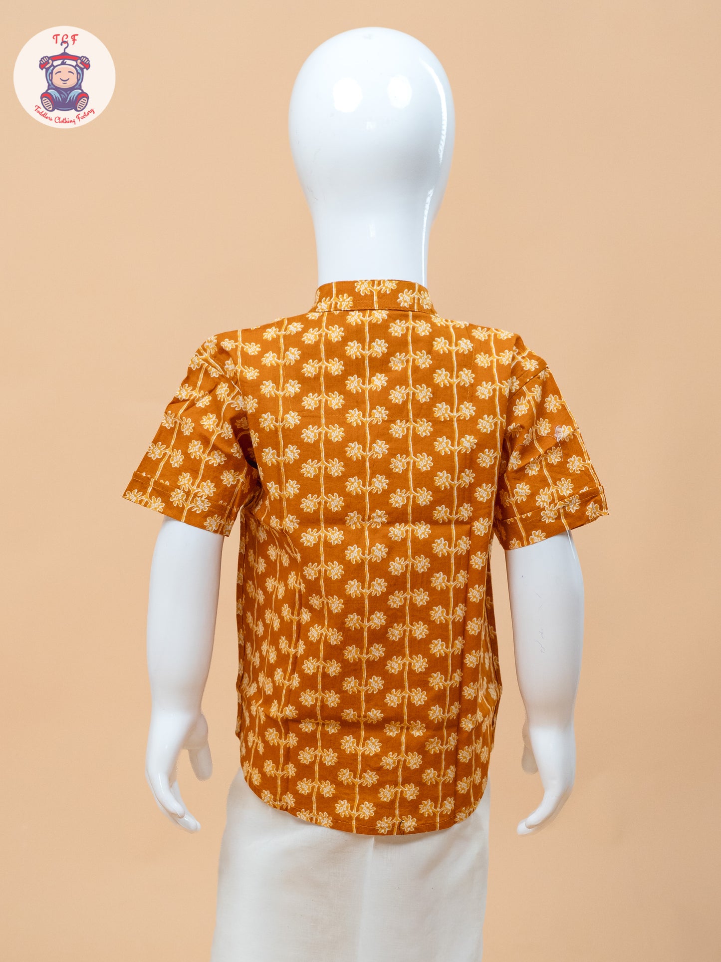 Rust Orange & Cream - Boys Welcro Dhotis & Shirts