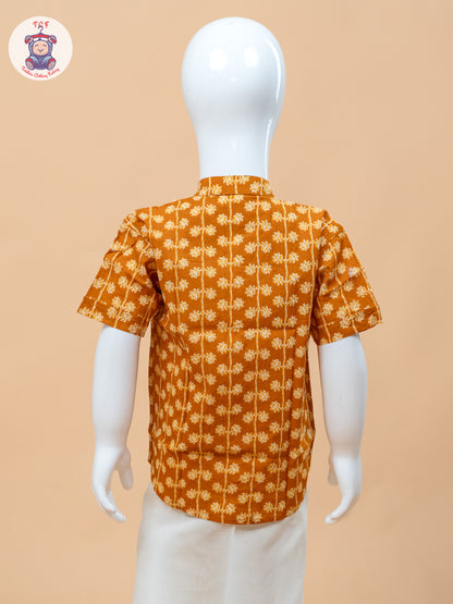 Rust Orange & Cream - Boys Welcro Dhotis & Shirts
