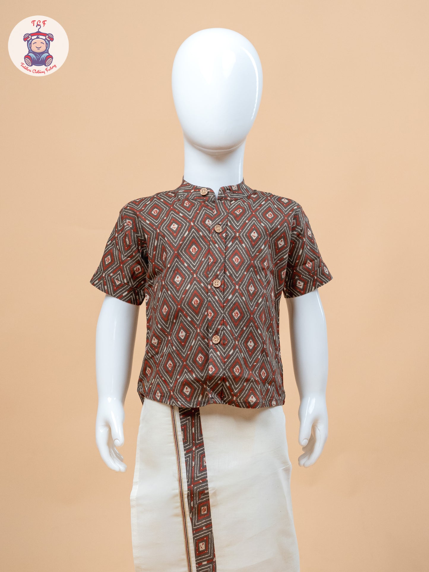 Brown & Cream - Boys Welcro Dhotis & Shirts