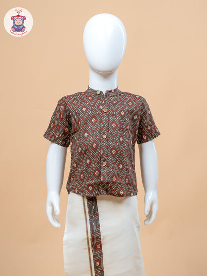 Brown & Cream - Boys Welcro Dhotis & Shirts