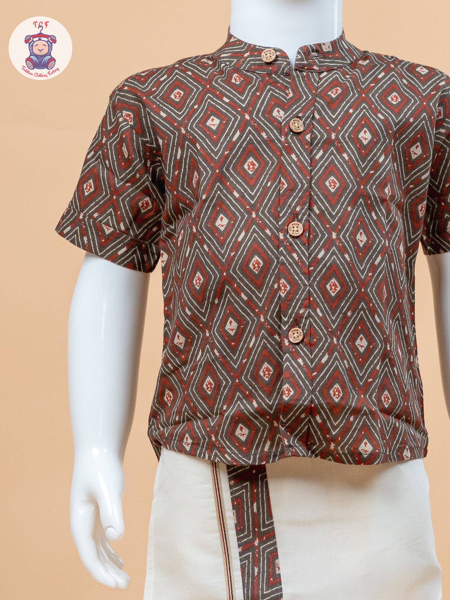 Brown & Cream - Boys Welcro Dhotis & Shirts