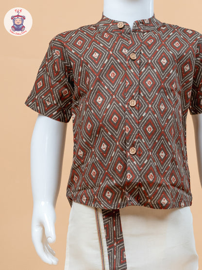 Brown & Cream - Boys Welcro Dhotis & Shirts