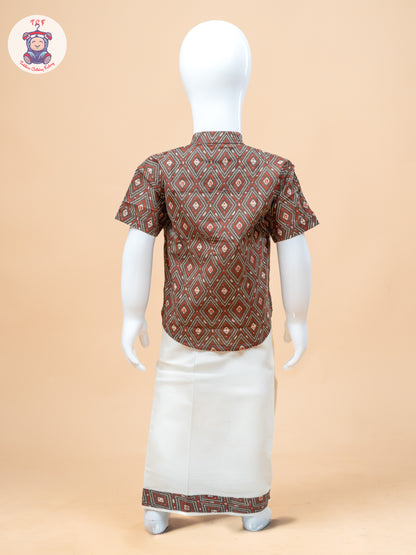 Brown & Cream - Boys Welcro Dhotis & Shirts