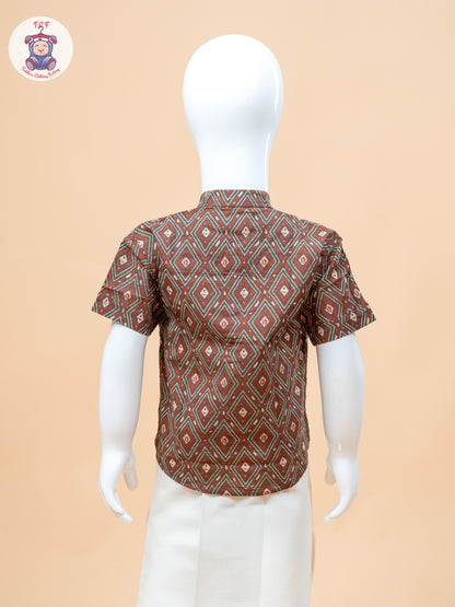 Brown & Cream - Boys Welcro Dhotis & Shirts