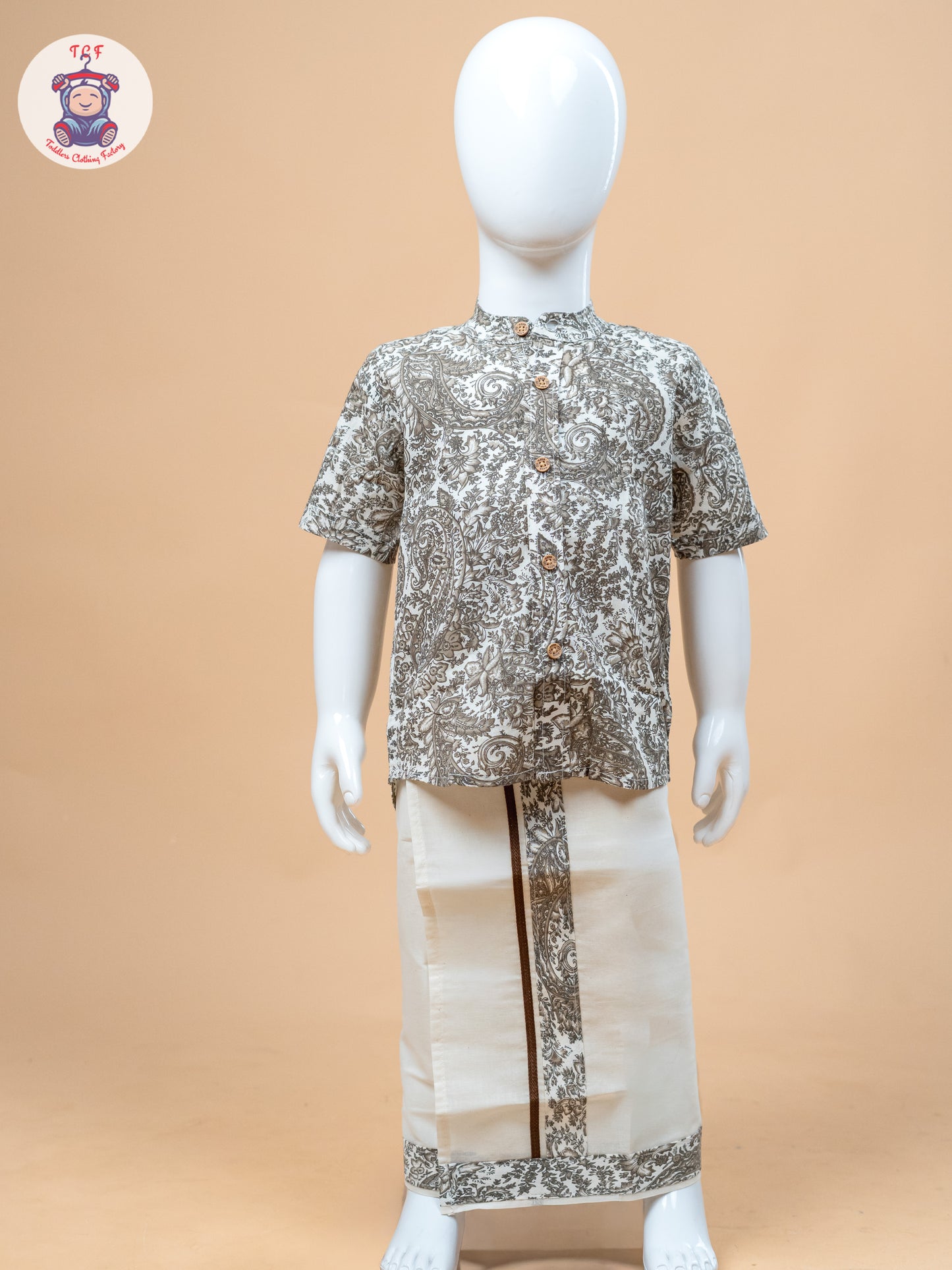Brown & Cream - Boys Welcro Dhotis & Shirts