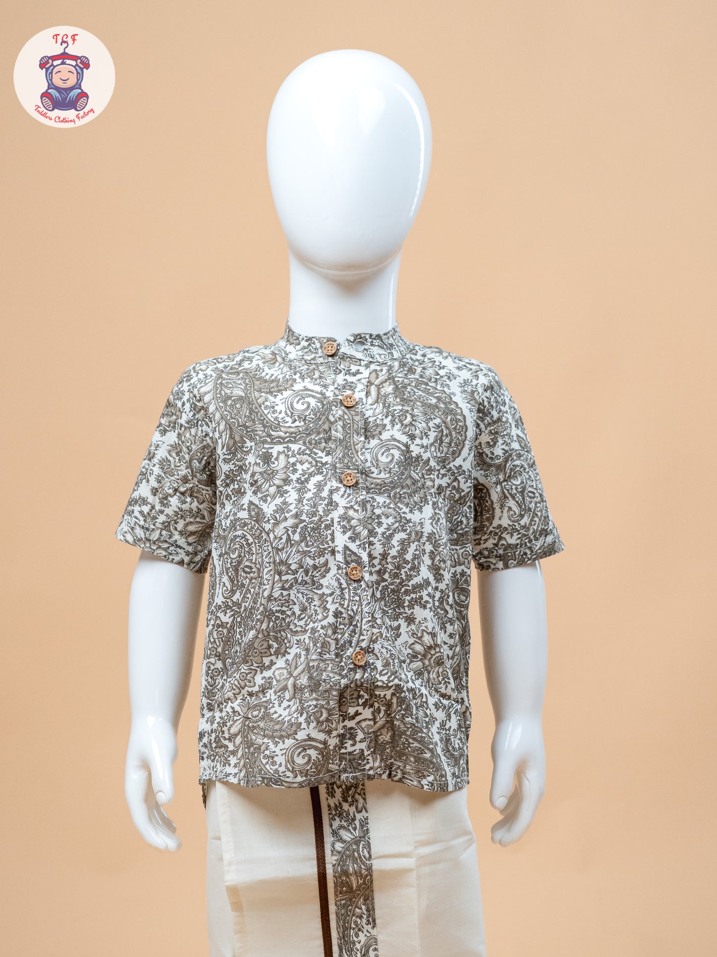 Brown & Cream - Boys Welcro Dhotis & Shirts