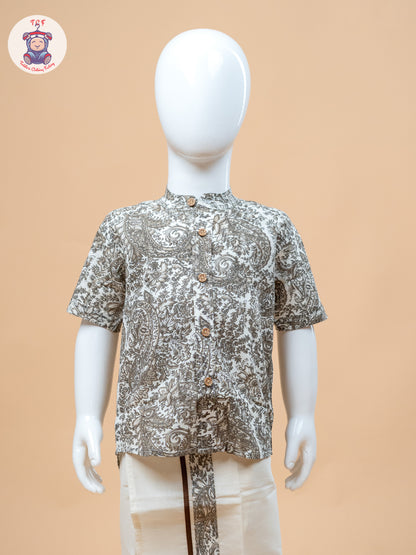 Brown & Cream - Boys Welcro Dhotis & Shirts