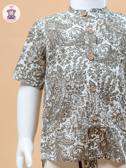 Brown & Cream - Boys Welcro Dhotis & Shirts