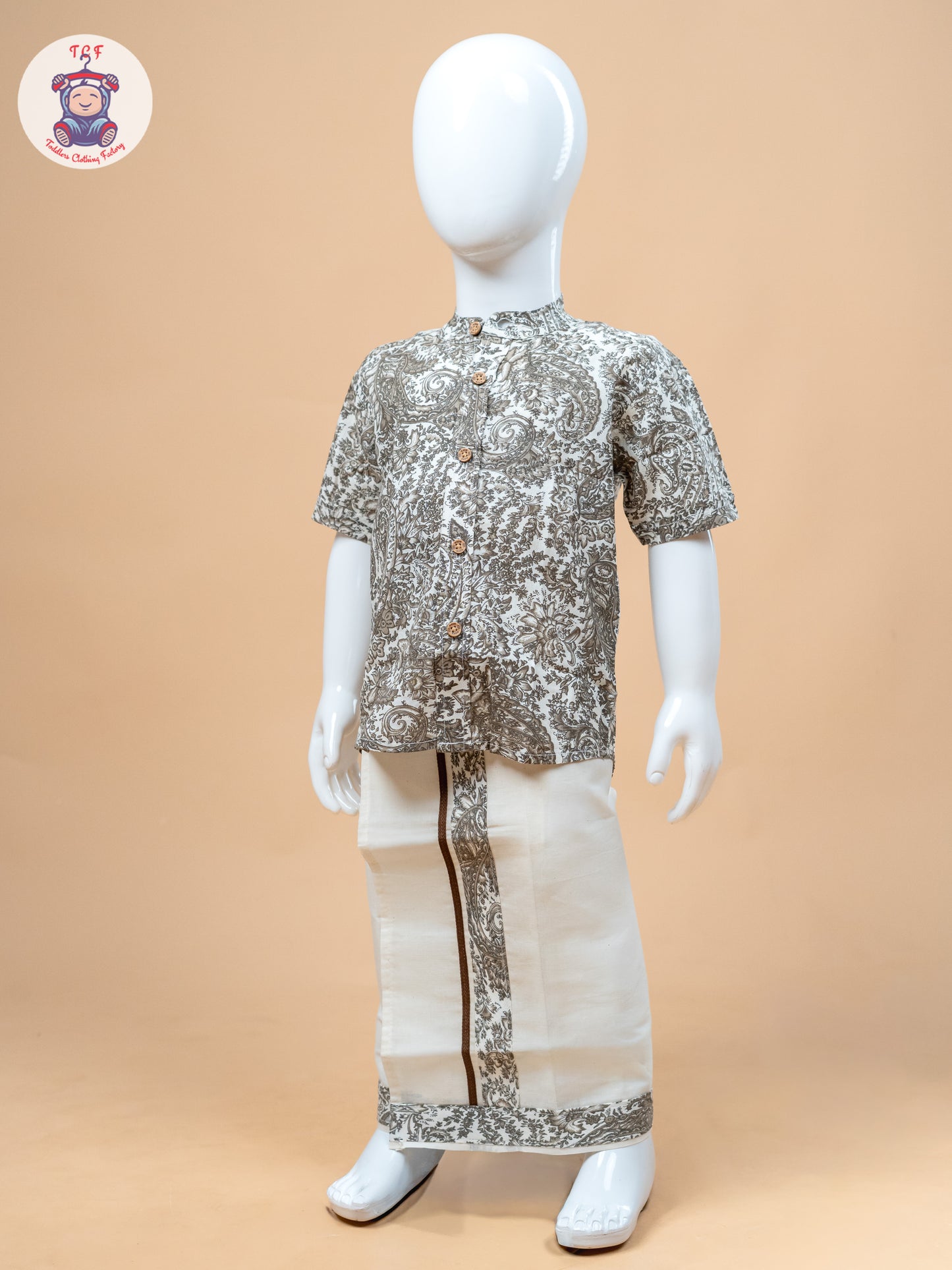 Brown & Cream - Boys Welcro Dhotis & Shirts