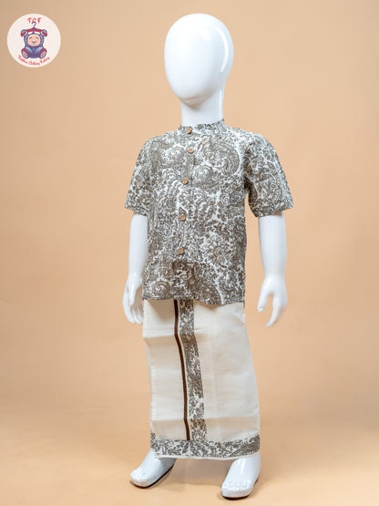 Brown & Cream - Boys Welcro Dhotis & Shirts
