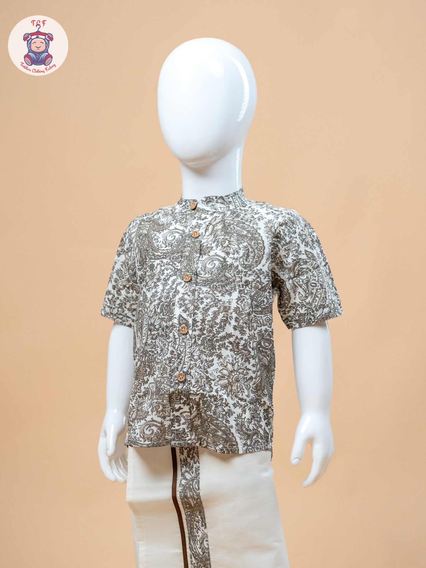 Brown & Cream - Boys Welcro Dhotis & Shirts