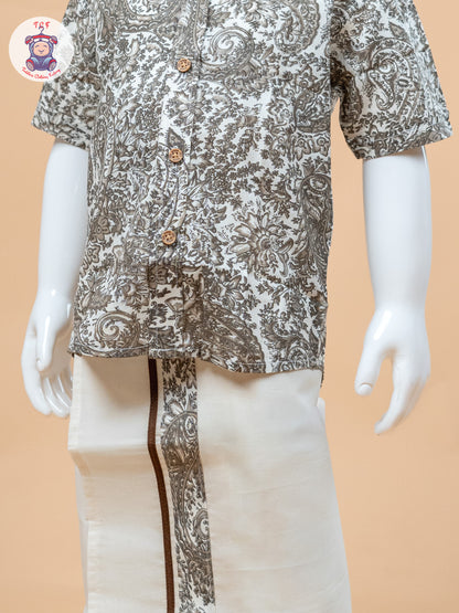 Brown & Cream - Boys Welcro Dhotis & Shirts