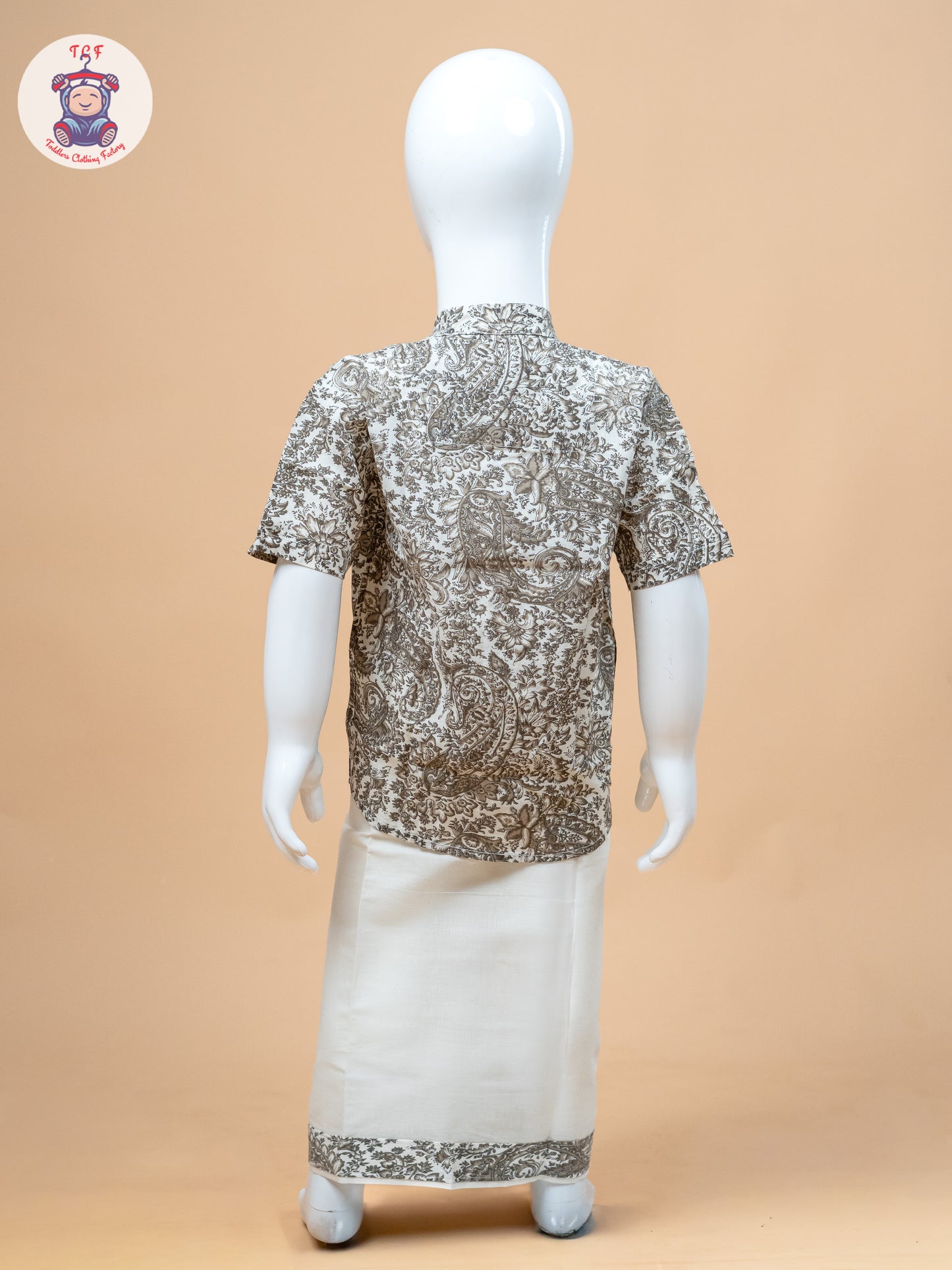 Brown & Cream - Boys Welcro Dhotis & Shirts