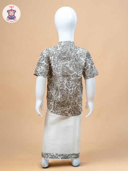 Brown & Cream - Boys Welcro Dhotis & Shirts