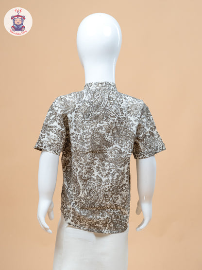 Brown & Cream - Boys Welcro Dhotis & Shirts