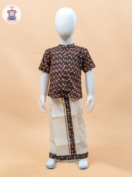 Black & Cream - Boys Welcro Dhotis & Shirts