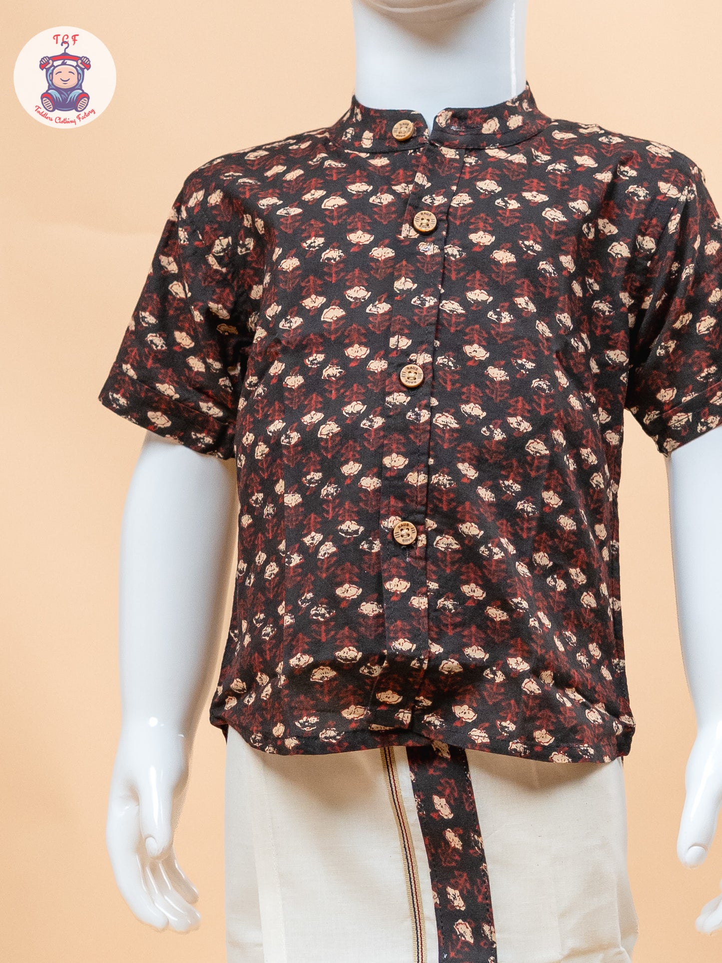 Black & Cream - Boys Welcro Dhotis & Shirts