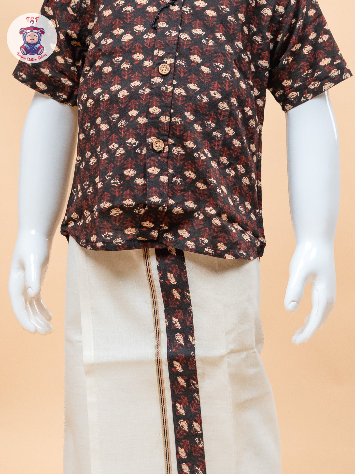 Black & Cream - Boys Welcro Dhotis & Shirts