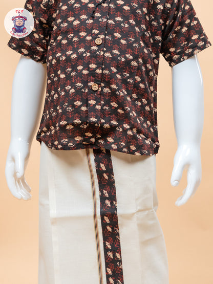 Black & Cream - Boys Welcro Dhotis & Shirts