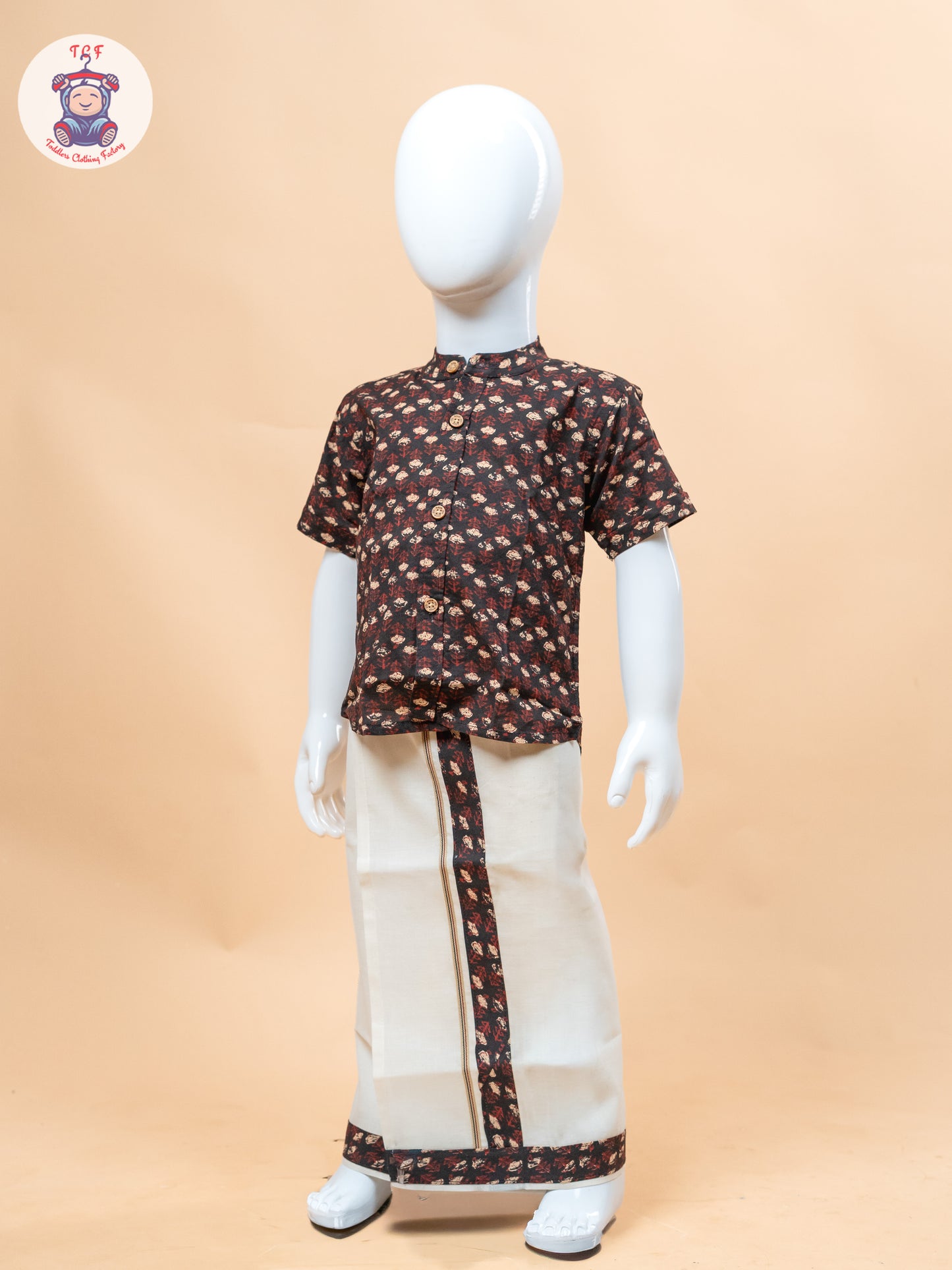 Black & Cream - Boys Welcro Dhotis & Shirts