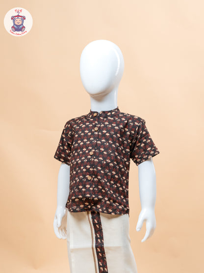 Black & Cream - Boys Welcro Dhotis & Shirts