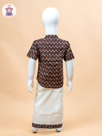 Black & Cream - Boys Welcro Dhotis & Shirts