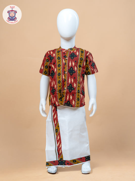 Red & White - Boys Welcro Dhotis & Shirts