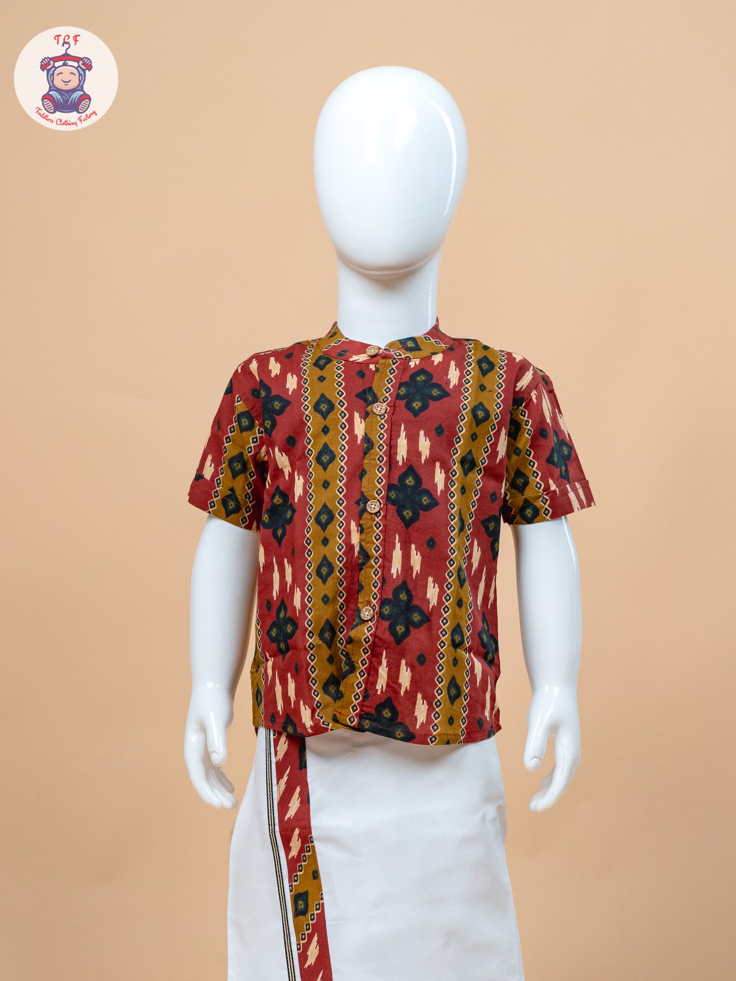 Red & White - Boys Welcro Dhotis & Shirts