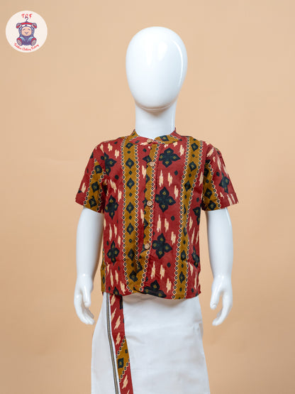 Red & White - Boys Welcro Dhotis & Shirts