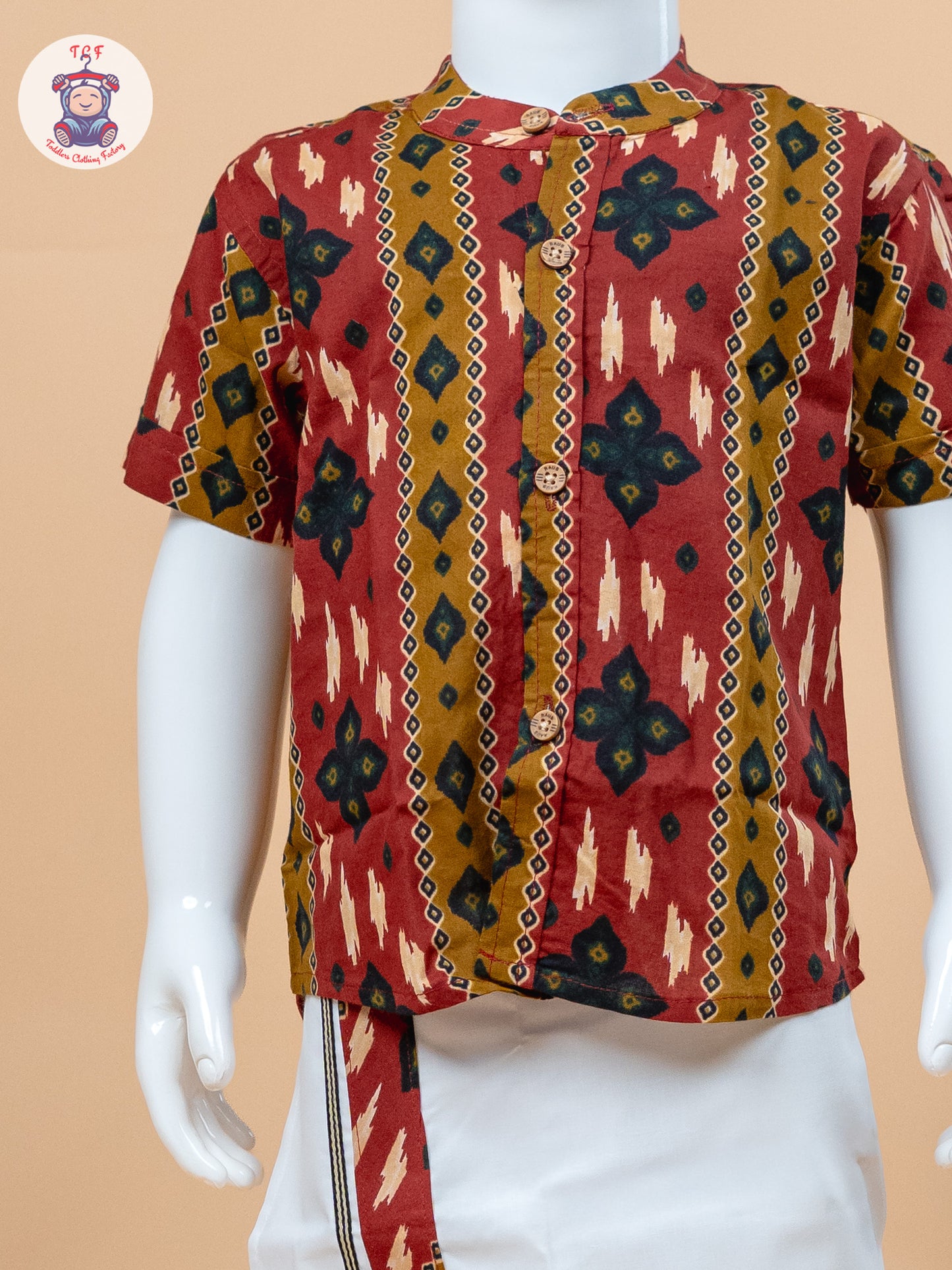 Red & White - Boys Welcro Dhotis & Shirts